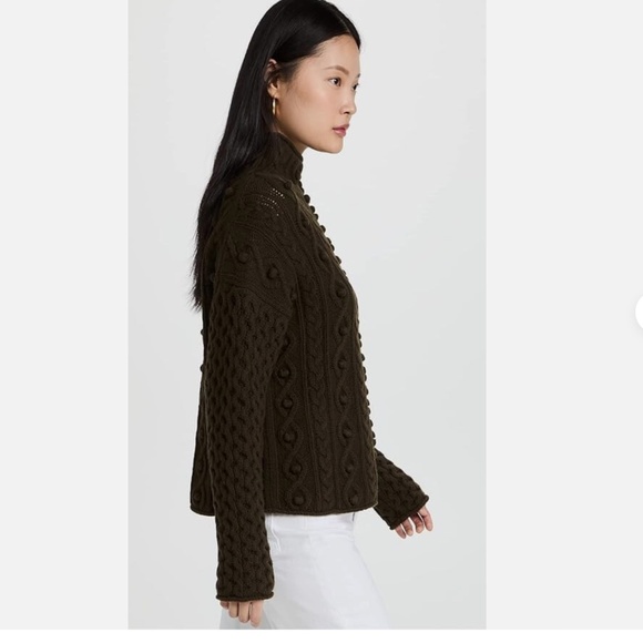 Theory Mixed Cable Knit Sweater in Military Green Brown Size XS wool cashmere - Picture 3 of 14